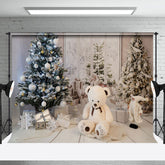 Lofaris White Teddy Bear Santa Room Christmas Tree Backdrop